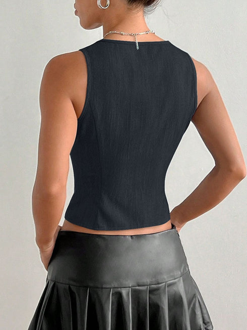 'Narskin' Tie Up V-Neck Tank Top - Celes Fashion